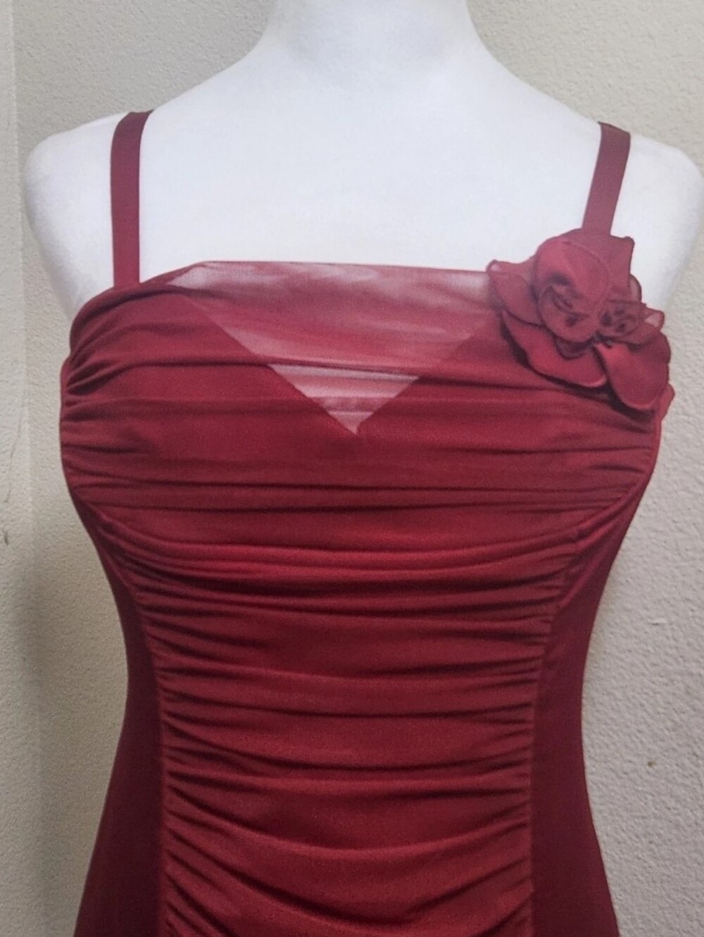 💐Vtg Y2K BCBG MAXAZRIA Runway Collection Dress 10 Burgundy Ruched Mesh Flower - Picture 4 of 16